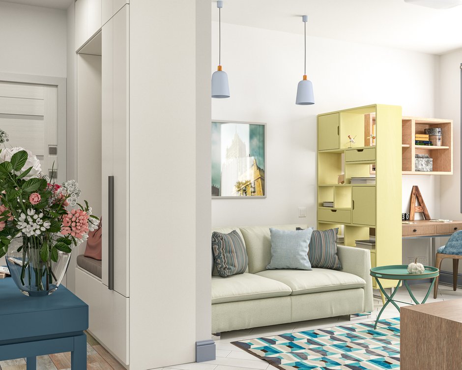 Фотография: Гостиная в стиле Скандинавский, Квартира, Студия, Проект недели, Москва, Ирина Кривцова, Сталинка, Кирпичный дом, до 40 метров – фото на INMYROOM