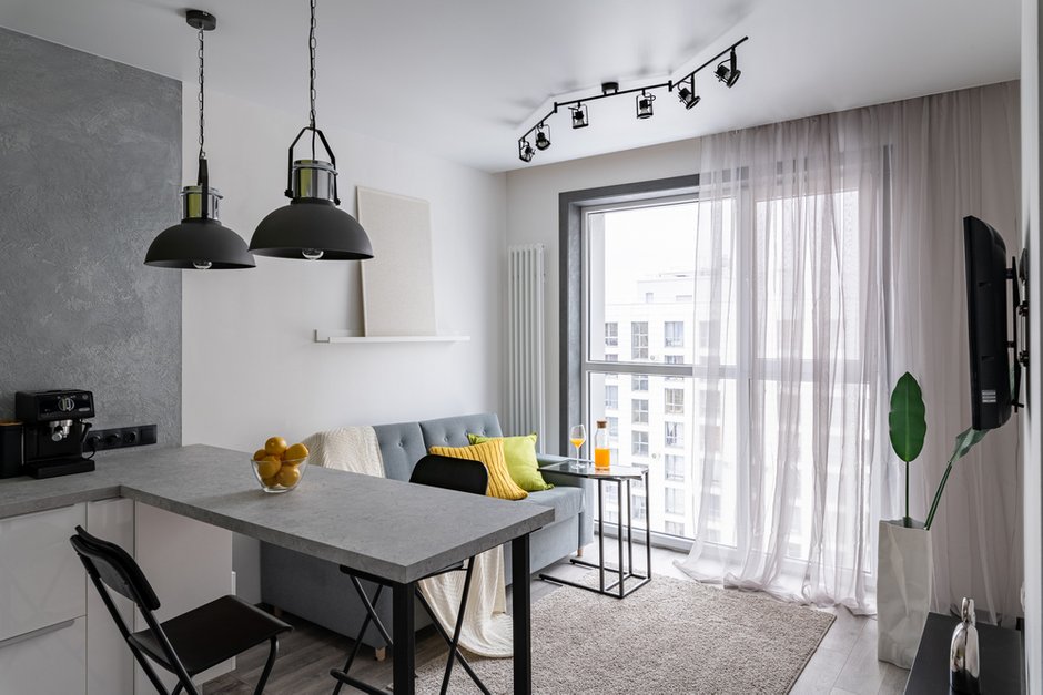 Фотография: Гостиная в стиле Современный, Квартира, Минимализм, Проект недели, Балашиха, 1 комната, 40-60 метров, Марина Гри – фото на INMYROOM