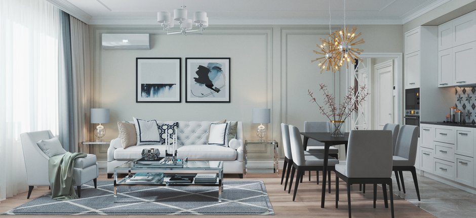 Фотография: Гостиная в стиле Классический, Современный, Квартира, Проект недели, Москва, Монолитный дом, 3 комнаты, 60-90 метров, Ольга Бойцова – фото на INMYROOM