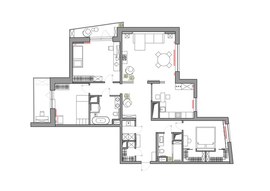 Фотография: Планировки в стиле , Современный, Квартира, Проект недели, Москва, 4 и больше, Более 90 метров, SOVA Interiors – фото на INMYROOM