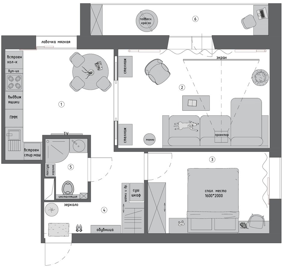 Фотография: Планировки в стиле , Современный, Квартира, Проект недели, Москва, 2 комнаты, 40-60 метров, Евгения Акимова – фото на INMYROOM