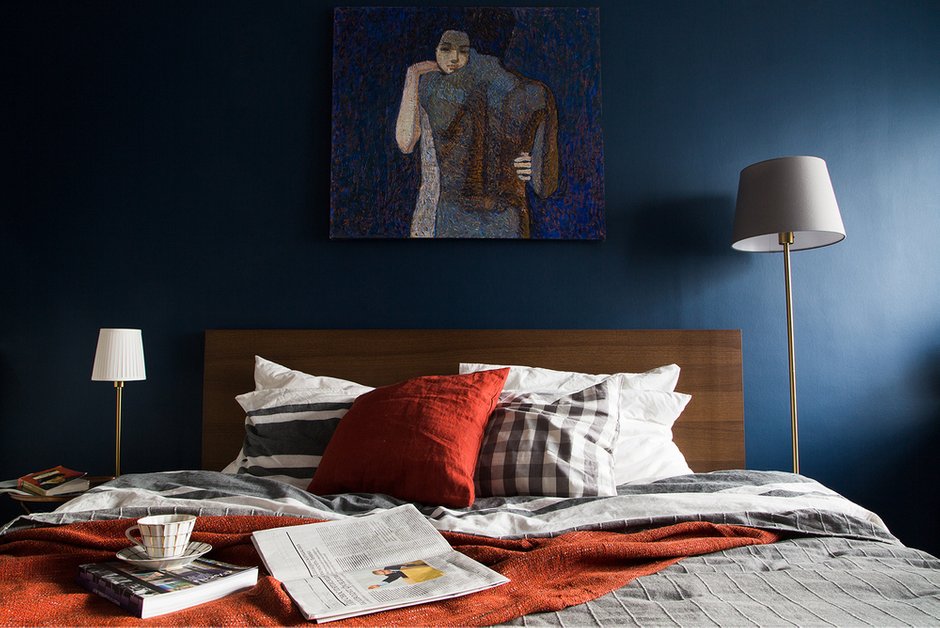 Фотография: Спальня в стиле Современный, Квартира, Проект недели, Москва, Кирпичный дом, 2 комнаты, 40-60 метров, Евгения Рахвальская – фото на INMYROOM