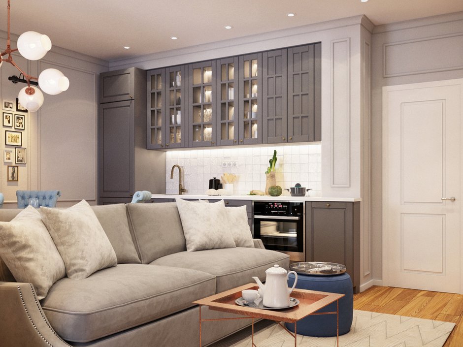 Фотография: Гостиная в стиле Современный, Классический, Квартира, Проект недели, Монолитный дом, 1 комната, 40-60 метров, Екатерина Саламандра, Бюро «Общая Площадь», ЖК «Переделкино Ближнее» – фото на INMYROOM