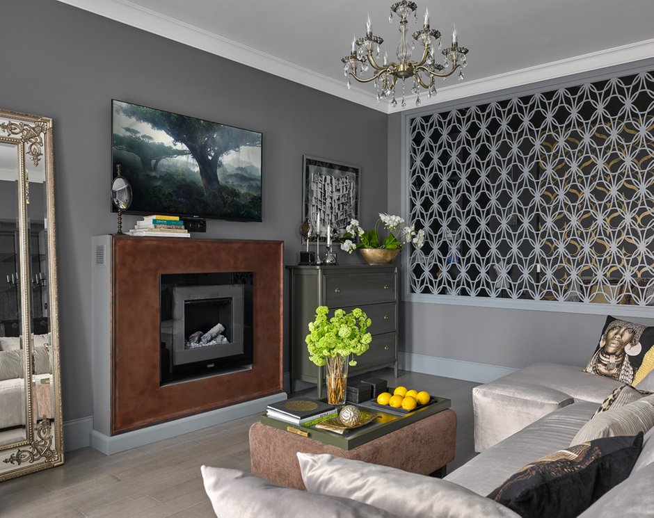 Фотография: Гостиная в стиле Современный, Эклектика, Квартира, Проект недели, Москва, Сталинка, Кирпичный дом, 1 комната, 2 комнаты, 40-60 метров, Оксана Станиславова, Алена Дзуцева, SODA Homedecor – фото на INMYROOM