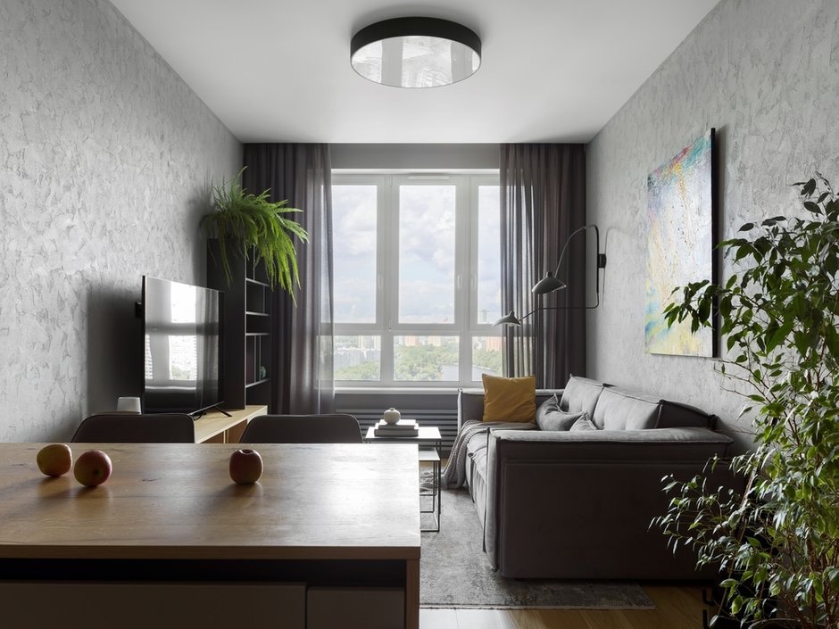 Фотография: Гостиная в стиле Современный, Минимализм, Квартира, Проект недели, Москва, 2 комнаты, 40-60 метров, 60-90 метров, Ксения Елисеева – фото на INMYROOM