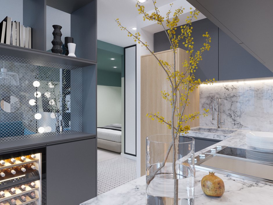 Фотография: Кухня и столовая в стиле Современный, Малогабаритная квартира, квартира холостяка, малогабаритка, 1 комната, до 40 метров, Юлия Тельнова – фото на INMYROOM