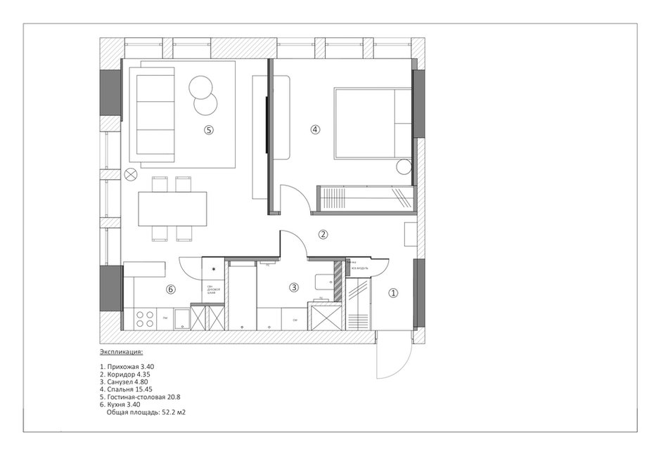 Фотография: Планировки в стиле , Квартира, Минимализм, Проект недели, Москва, 2 комнаты, 40-60 метров, Анна Смолякова – фото на INMYROOM