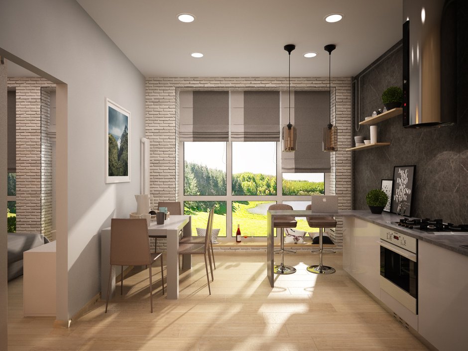 Фотография: Кухня и столовая в стиле Современный, Скандинавский, Квартира, Проект недели, Новая Москва, Евгения Потапова, Антон Белов, ARTTUNDRA, 1 комната, 40-60 метров, Монолитно-кирпичный, ЖК «Андерсен» – фото на INMYROOM