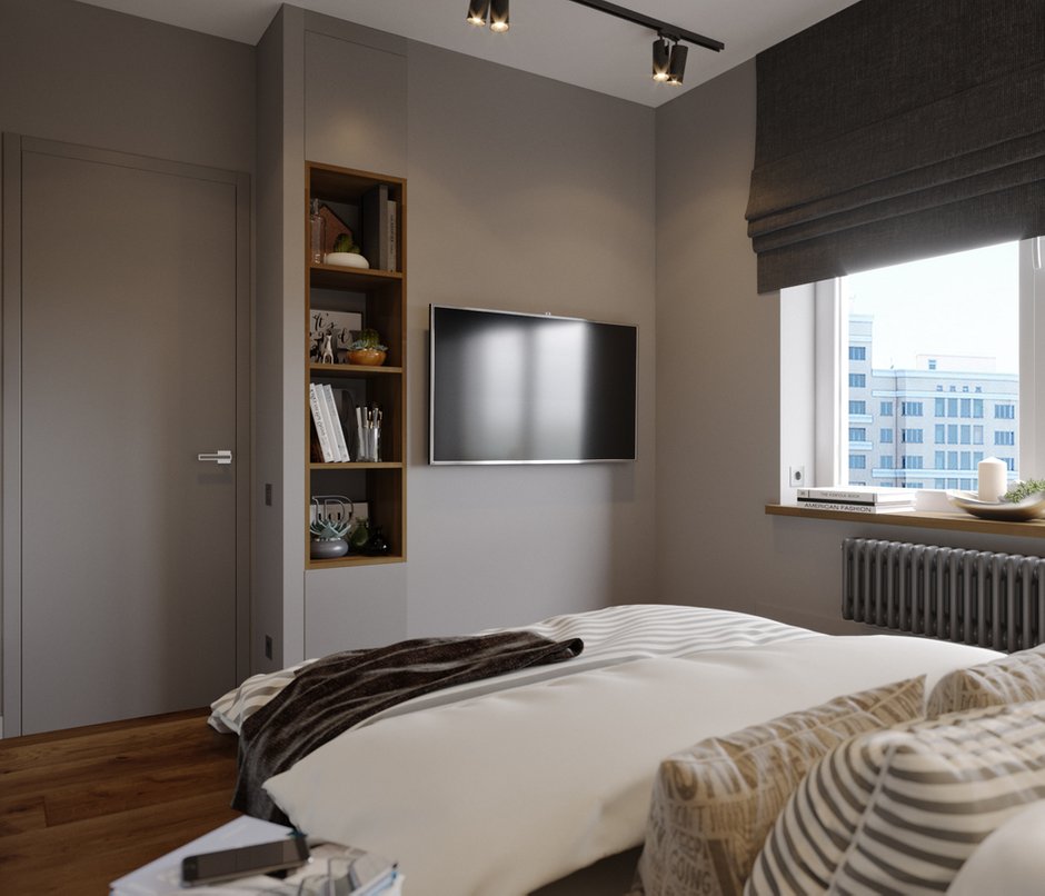 Фотография: Спальня в стиле Современный, Минимализм, Квартира, Проект недели, Санкт-Петербург, Виктория Малышева, VMGroup, 2 комнаты, 40-60 метров, Монолитно-кирпичный, ЖК Самоцветы – фото на INMYROOM