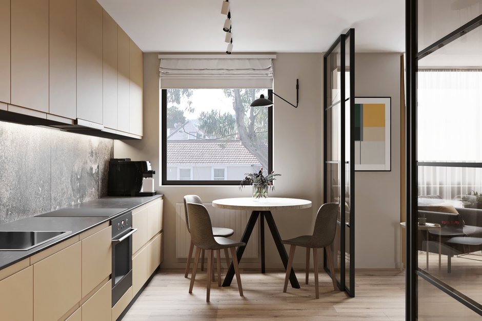 Фотография: Кухня и столовая в стиле Современный, Скандинавский, Квартира, Проект недели, Желтый, Серый, Артем Габриэльян, Кирпичный дом, 3 комнаты, 60-90 метров, Дублин – фото на INMYROOM