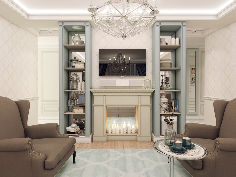 Фотография: Гостиная в стиле Классический, Современный, Квартира, Проект недели, Красногорск, Московская область, Яна Волкова, Юрий Волков, Студия Волковых, новостройка, Монолитный дом, 3 комнаты, Более 90 метров – фото на INMYROOM