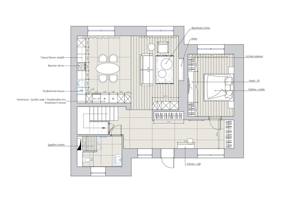 План с расстановкой мебели, 1 этаж