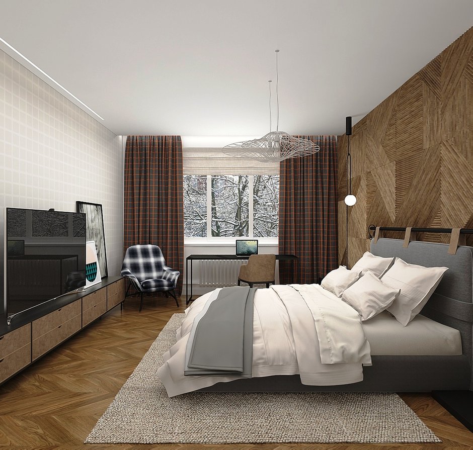 Фотография: Спальня в стиле Современный, Квартира, Проект недели, Москва, Виктория Золина, 2 комнаты, 60-90 метров, Монолитно-кирпичный – фото на INMYROOM