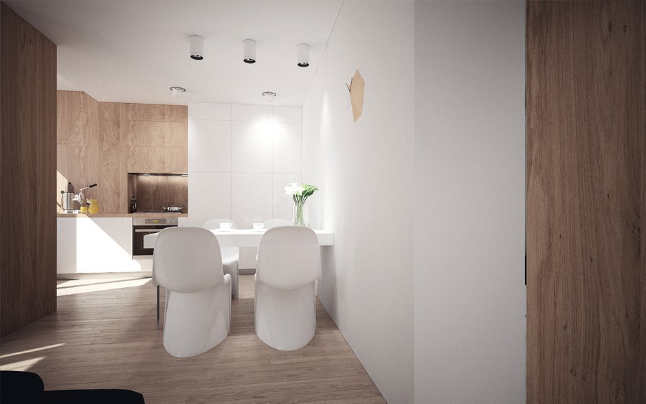 Фотография:  в стиле , Современный, Квартира, Россия, BoConcept, Moooi, Vitra, Белый, Проект недели, Зеленый, Бежевый, Коричневый, Duravit, Grohe, Poliform, Artpole, Apavisa, Centrsvet, Таганрог, Bossini, V&B, Lumen Center Italia, Дмитрий Чащин, как объединить гостиную с кухней, гостиная-кухня дизайн, интерьер трешки, квартира в современном стиле – фото на INMYROOM