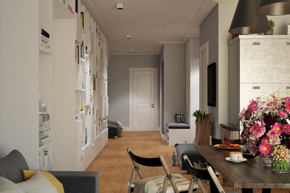 Фотография:  в стиле , Кухня и столовая, Лофт, Современный, Россия, Gramercy Home, Белый, Проект недели, Москва, Серый, Голубой, Степан Бугаев, Алексей Жуков, Строгино, «Победа дизайна», как оформить интерьер кухни, лофт в интерьере кухни, ModaLight, Foster, BoСoncept, Oslo, Diesel Social, Tavolo – фото на INMYROOM