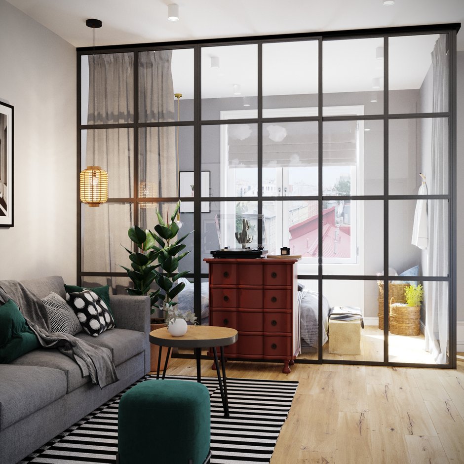 Фотография: Гостиная в стиле Скандинавский, Квартира, Проект недели, Санкт-Петербург, 1 комната, 40-60 метров, Монолитно-кирпичный, Студия 20:18 – фото на INMYROOM