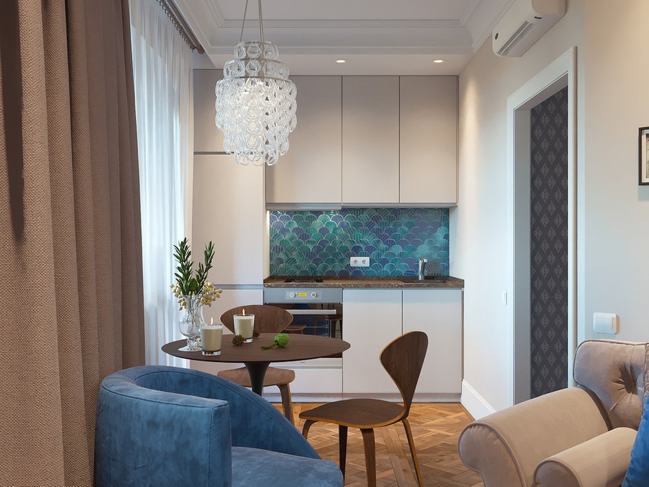 Фотография: Кухня и столовая в стиле Скандинавский, Современный, Малогабаритная квартира, Квартира, Студия, Москва, Даниил Щепанович, Анна Щепанович, Cubiq Studio, Монолитный дом, до 40 метров, энциклодпедия_малогабаритка – фото на INMYROOM