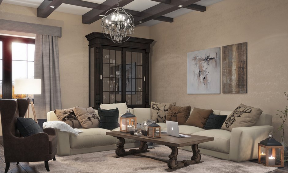 Фотография: Гостиная в стиле Прованс и Кантри, Дом, Проект недели, Дом и дача, мансарда в загородном доме, Пермь, Юлия Чурина, необычный камин, декоративные балки – фото на INMYROOM