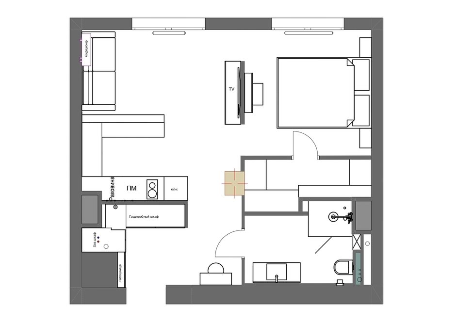 Фотография: Планировки в стиле , Современный, Квартира, Проект недели, Москва, 2 комнаты, 40-60 метров, SKStudio – фото на INMYROOM