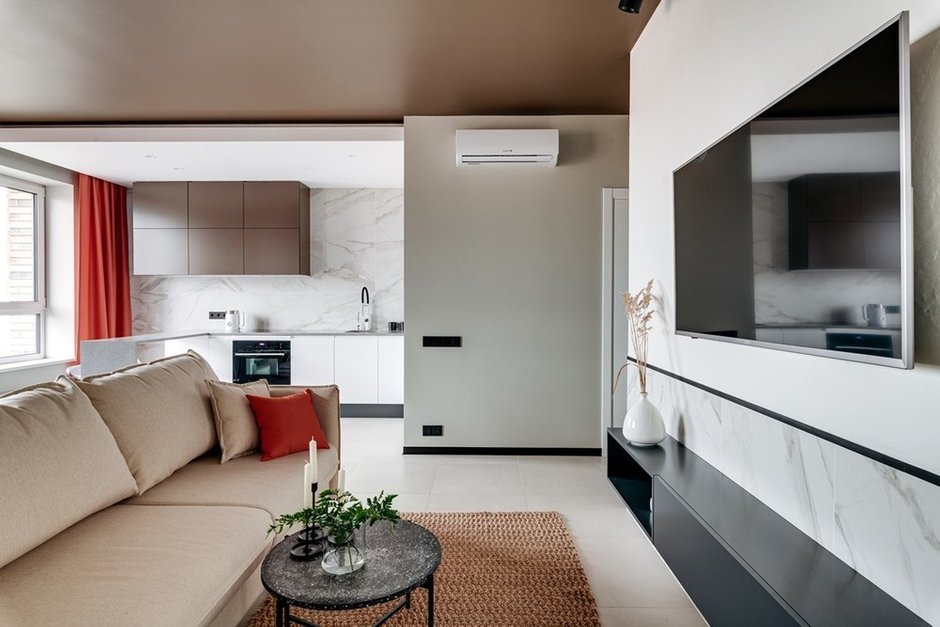 Фотография: Гостиная в стиле Современный, Эклектика, Квартира, Проект дня, Москва, Ольга Погорелова, 3 комнаты, 60-90 метров – фото на INMYROOM