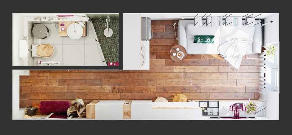 Фотография: Планировки в стиле , Современный, Малогабаритная квартира, Квартира, Студия, Electrolux, Flos, SMEG, Проект недели, Санкт-Петербург, ИКЕА, хранение вещей в малогабаритке, как организовать хранение на небольшом метраже, освещение в квартире, как выбрать освещение для комнаты, Favourite, система хранения в малогабаритке, дизайн малогабаритки, идеи для малогабаритки, iProgetti, CASTOR, Stellar, как визуально увеличить площадь малогабаритки, Николай Вашанцев, Bowie, Fargo, обустройство гостинки – фото на INMYROOM