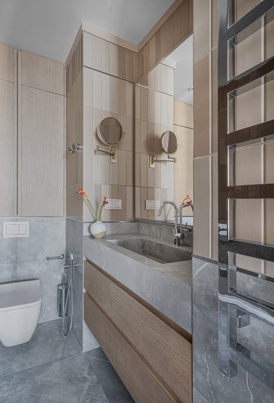 Фотография: Ванная в стиле Современный, Эклектика, Квартира, Проект недели, Москва, Евгения Матвеенко, FlatsDesign, 3 комнаты, 60-90 метров – фото на INMYROOM