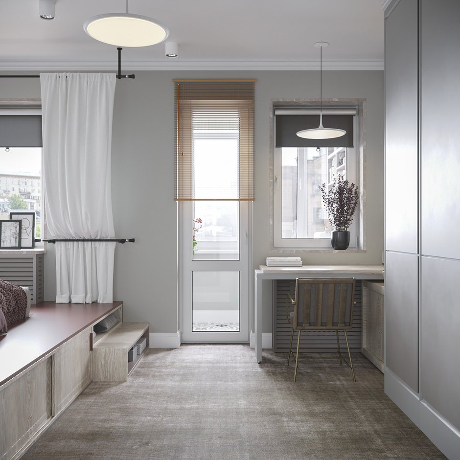 Оконные откосы оформили искусственным камнем, который добавляет благородства в интерьер.