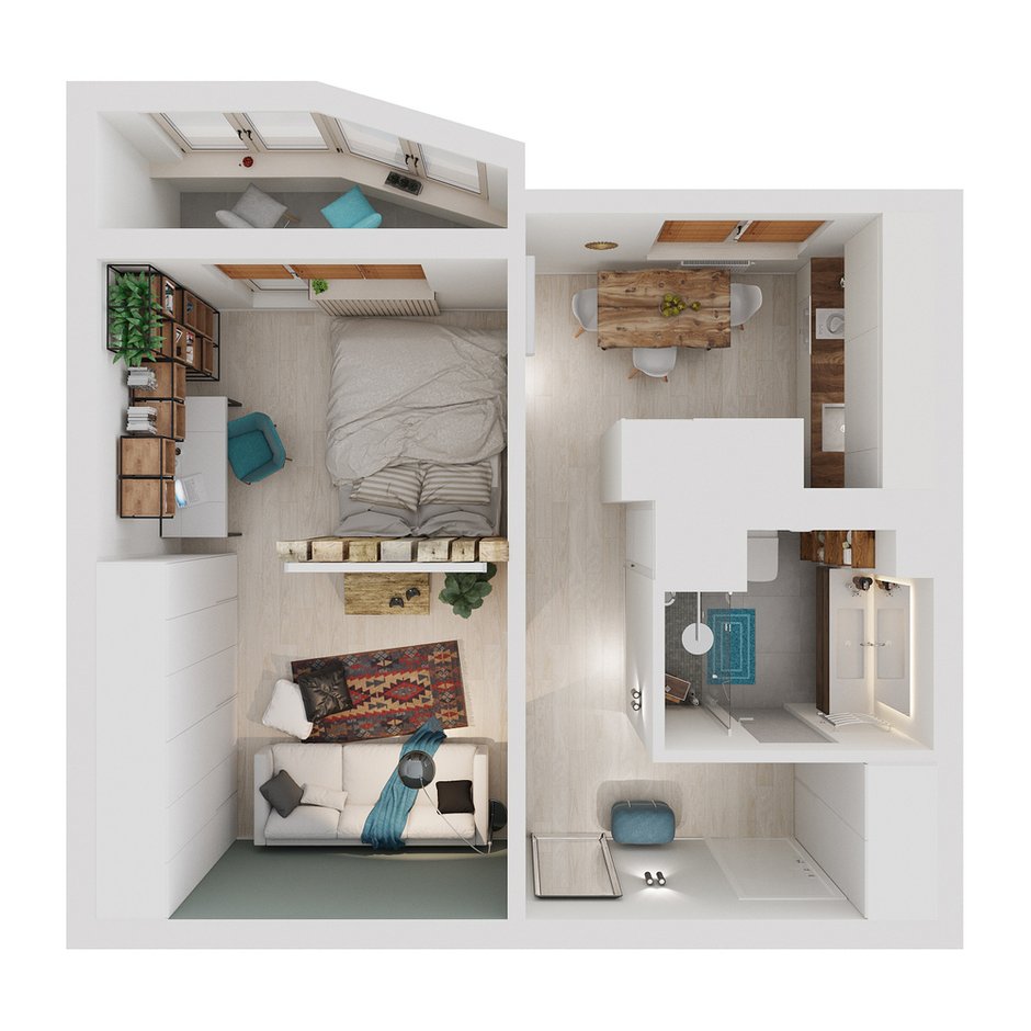 Фотография: Планировки в стиле , Квартира, Проект недели, Москва, Оксана Цымбалова, П-44, 1 комната, 40-60 метров – фото на INMYROOM