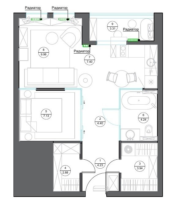 Фотография: Планировки в стиле , Классический, Лофт, Эклектика, Квартира, Студия, Проект недели, Москва, 40-60 метров, Студия дизайна интерьеров Алексея Сушкова, Алексей Сушков – фото на INMYROOM