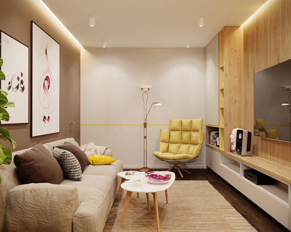 Фотография: Гостиная в стиле Эко, Современный, Квартира, Проект недели, Москва, Панельный дом, 3 комнаты, 60-90 метров, Владислав Седов, LINES – фото на INMYROOM