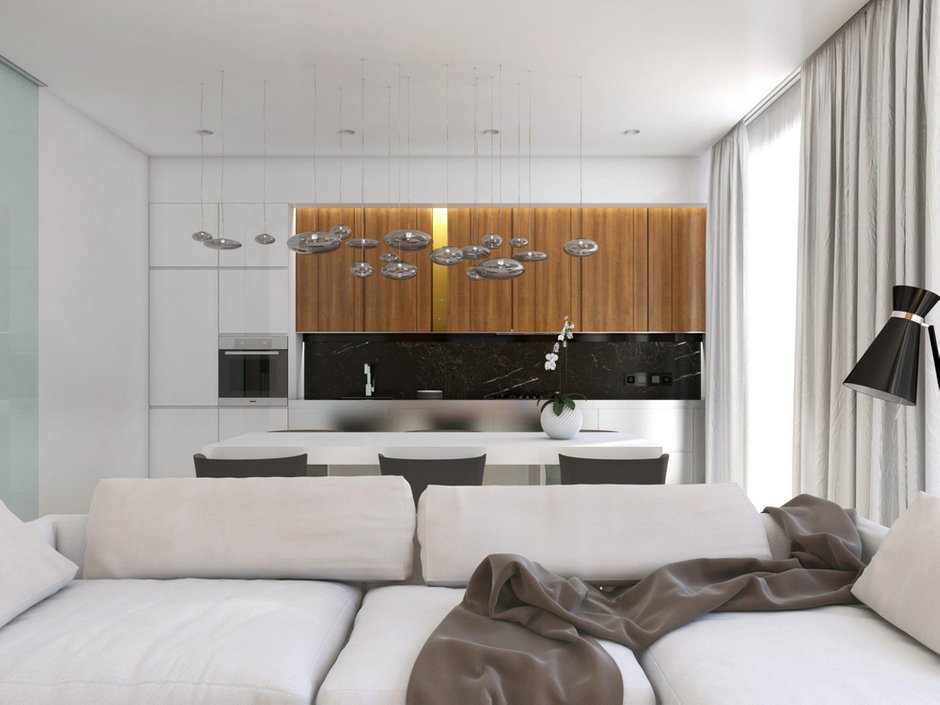 Фотография: Кухня и столовая в стиле Современный, Минимализм, Квартира, Проект недели, Санкт-Петербург, Эко, 3 комнаты, 60-90 метров, Монолитно-кирпичный, Background, ЖК «Жемчужный Фрегат» – фото на INMYROOM