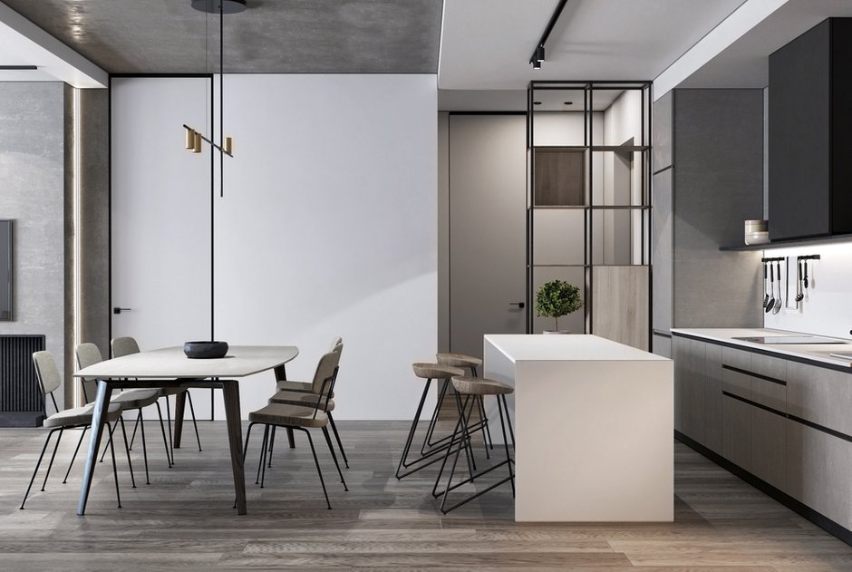 Фотография: Кухня и столовая в стиле Минимализм, Скандинавский, Квартира, Проект недели, Москва, Монолитный дом, Quadro room, 3 комнаты, Более 90 метров – фото на INMYROOM