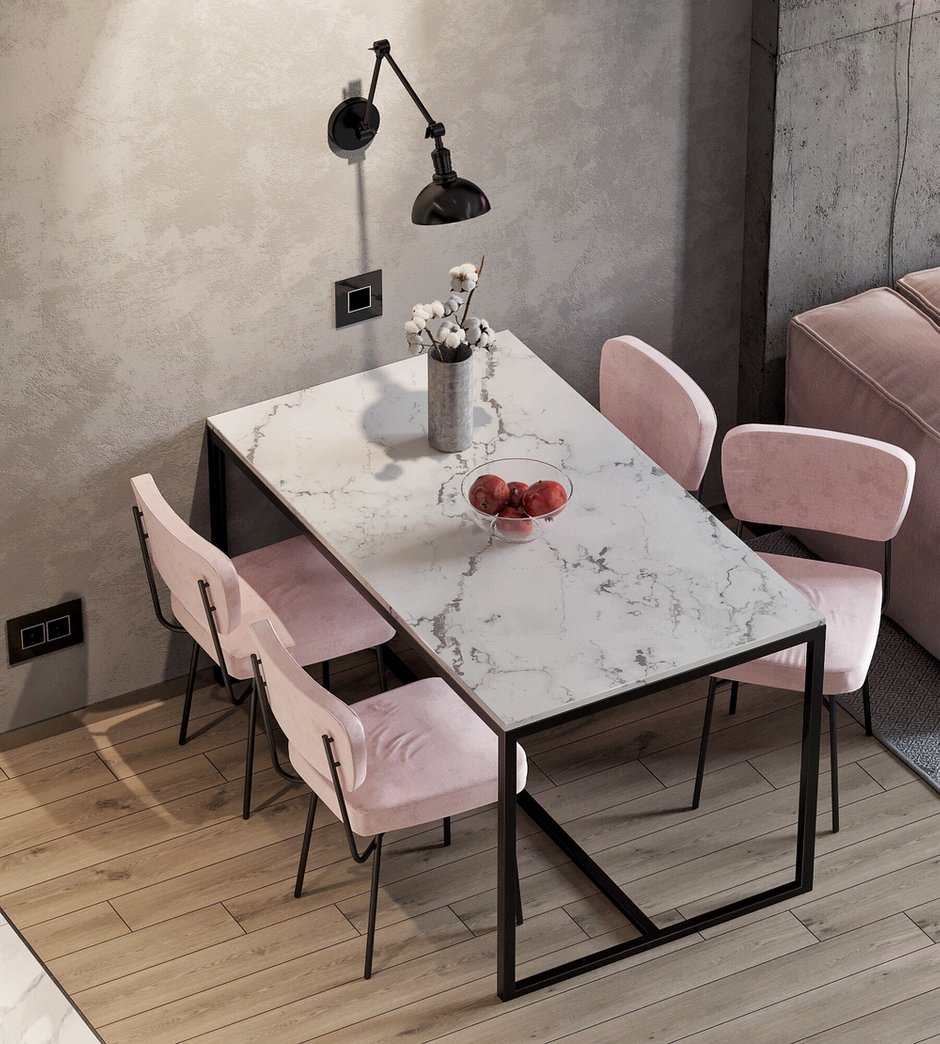 Фотография: Кухня и столовая в стиле Лофт, Эклектика, Квартира, Россия, Проект недели, Серый, Розовый, Екатеринбург, Монолитный дом, 2 комнаты, 40-60 метров, IN MY BOX – фото на INMYROOM