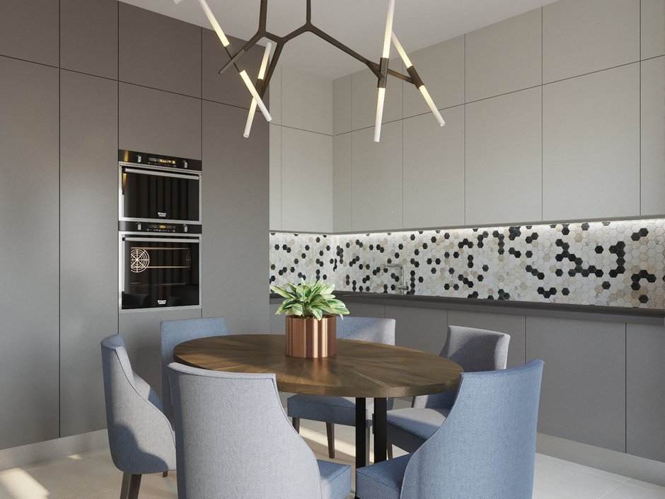 Фотография: Кухня и столовая в стиле Минимализм, Современный, Квартира, Проект недели, Московская область, Одинцовский район, 2 комнаты, 60-90 метров, Монолитно-кирпичный, наталья патрушева, ЖК «Резиденции Сколково» – фото на INMYROOM