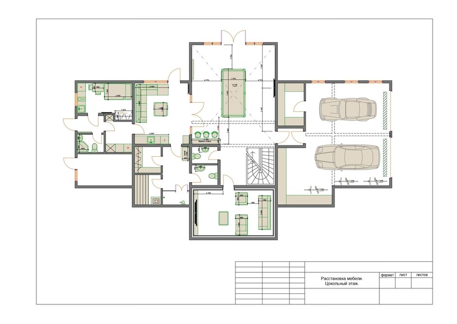 План с расстановкой мебели, цокольный этаж