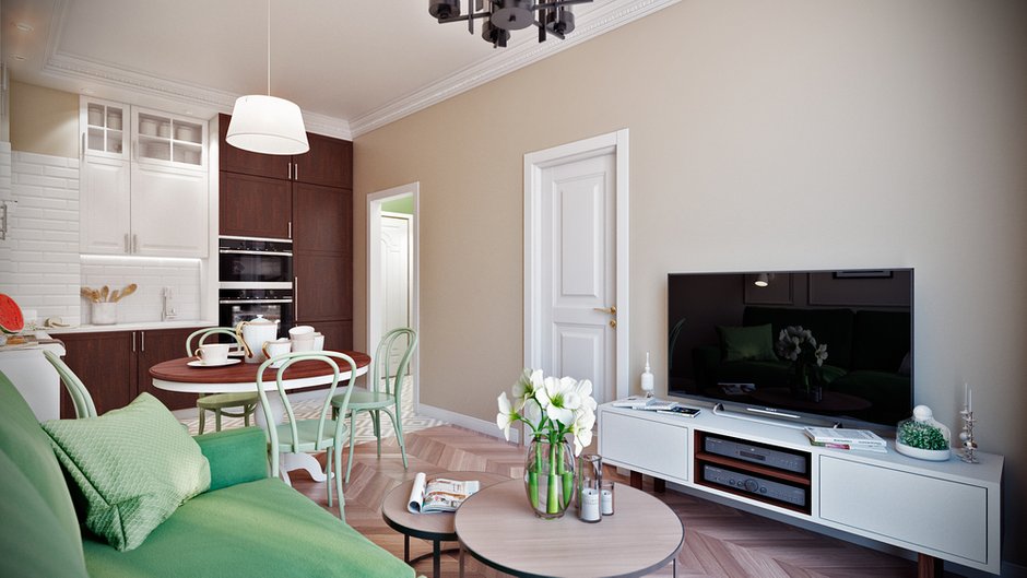 Фотография: Гостиная в стиле Классический, Современный, Квартира, Проект недели, Co:Interior, сделать из однушки двушку, новостройка, ЖК «Водный», ПРЕМИЯ INMYROOM – фото на INMYROOM