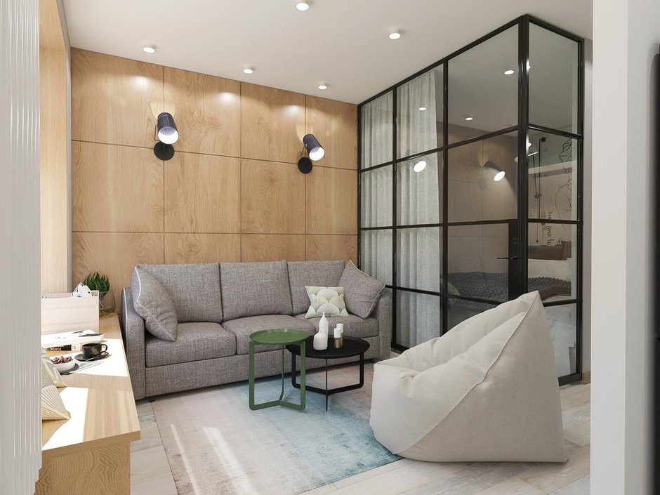 Фотография: Гостиная в стиле Современный, Квартира, Проект недели, Зеленый, Бежевый, Серый, 60-90 метров, ПРЕМИЯ INMYROOM, Bilbao Design – фото на INMYROOM