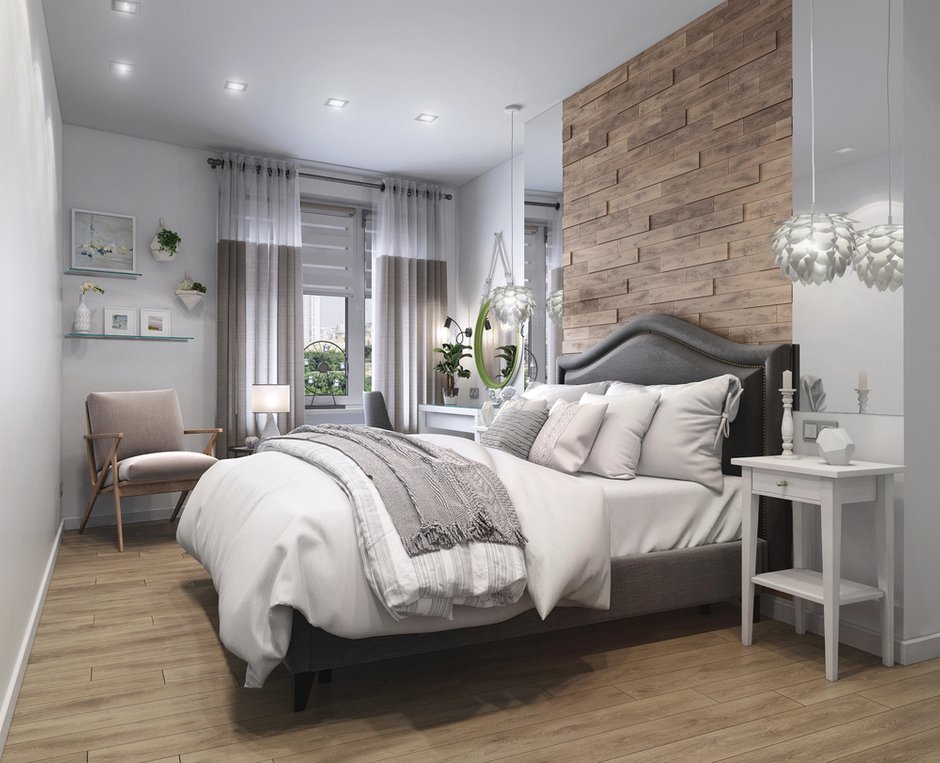 Фотография: Спальня в стиле Современный, Скандинавский, Квартира, Проект недели, Санкт-Петербург, Монолитный дом, 2 комнаты, 60-90 метров, Наталья Снопкова – фото на INMYROOM