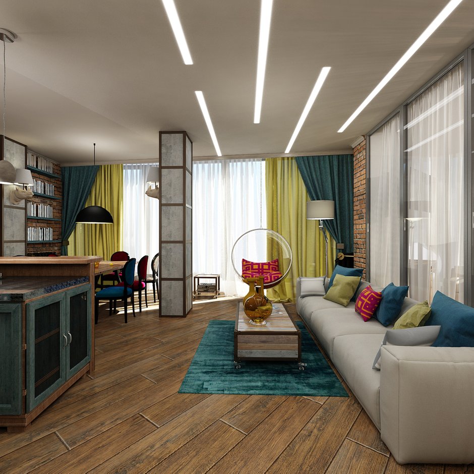 Фотография: Гостиная в стиле Эклектика, Лофт, Квартира, Проект недели, Челябинск, новостройка, Анна Серскова, ЙОХ architects, Монолитный дом, 2 комнаты, 60-90 метров – фото на INMYROOM
