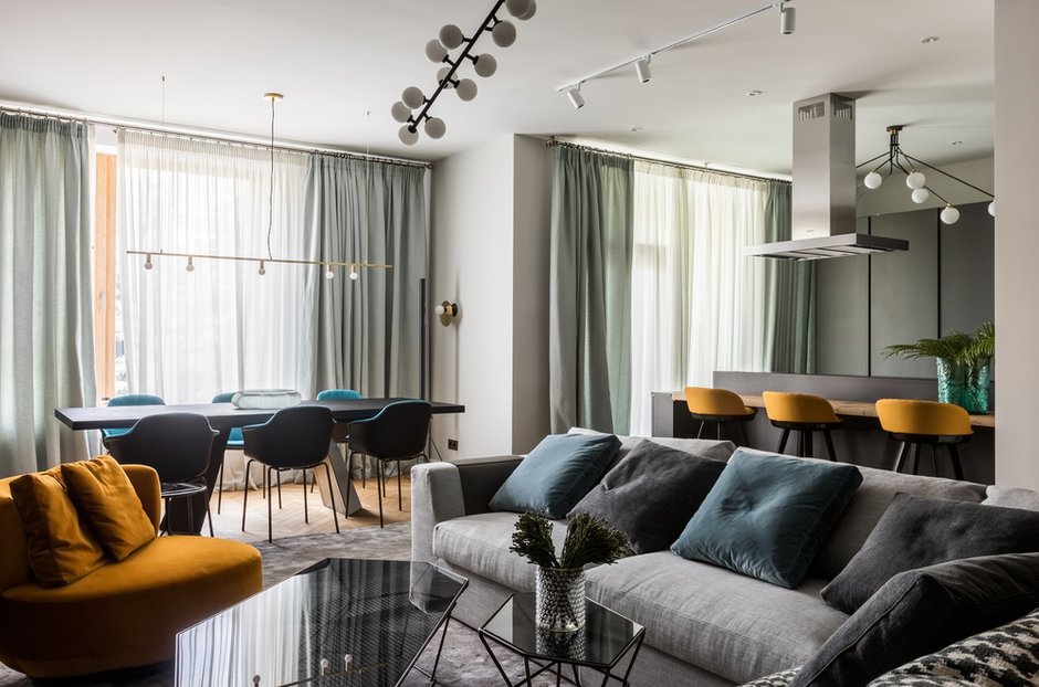 Фотография: Гостиная в стиле Современный, Квартира, Проект недели, Москва, Ольга Черненко, 4 и больше, Более 90 метров – фото на INMYROOM