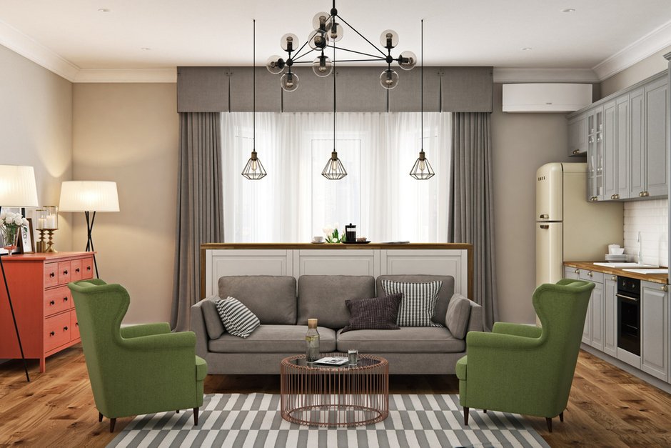 Фотография: Гостиная в стиле Современный, Скандинавский, Квартира, Проект недели, Москва, Подмосковье, Химки, Geometrium, Московская область, Блочный дом, 4 и больше, Более 90 метров, ЭЖК «Эдем» – фото на INMYROOM