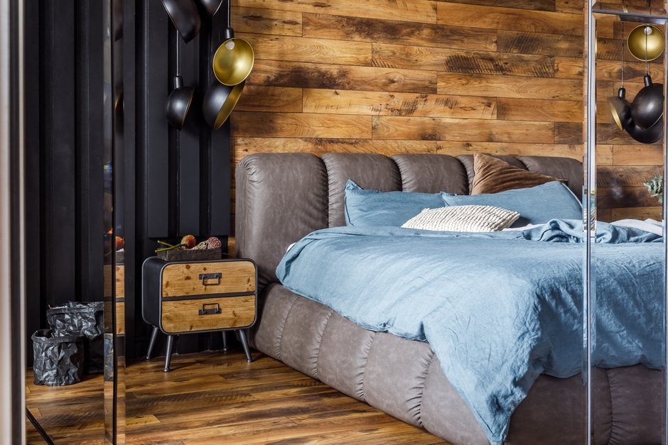 Фотография: Спальня в стиле Современный, Лофт, Квартира, Проект недели, Краснодар, Монолитный дом, 2 комнаты, 60-90 метров, Ксения Демина – фото на INMYROOM