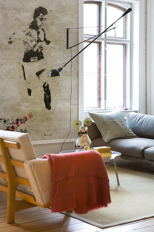 Фотография: Гостиная в стиле Скандинавский, Современный, Карта покупок, Индустрия, Фотообои – фото на INMYROOM