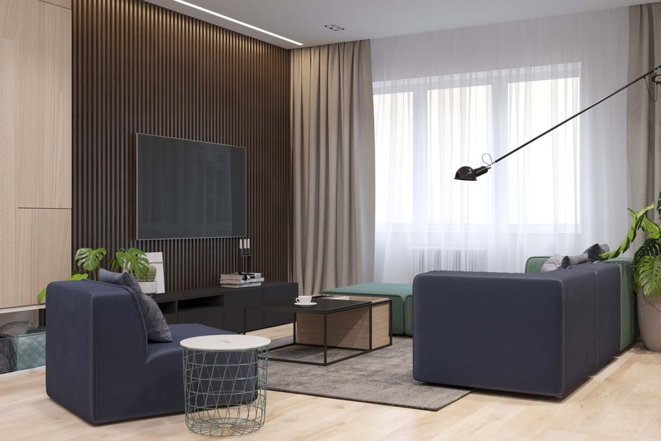 Фотография: Гостиная в стиле Минимализм, Скандинавский, Квартира, Проект недели, Москва, Павел Герасимов, Geometrium, Монолитный дом, 4 и больше, Более 90 метров – фото на INMYROOM