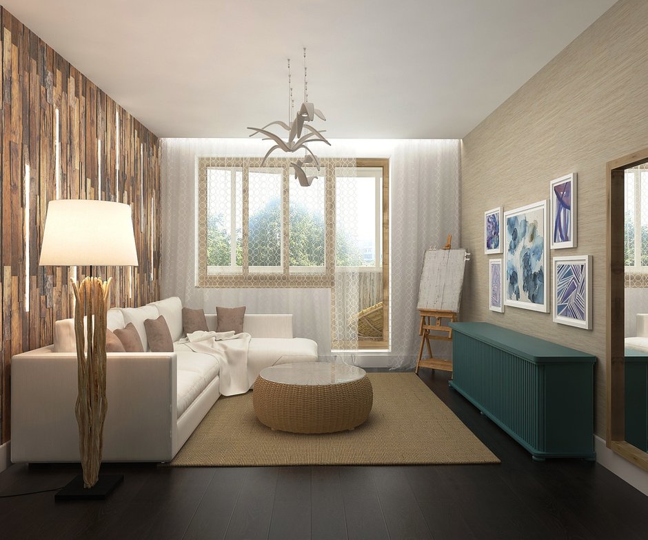 Фотография: Гостиная в стиле Эко, Прованс и Кантри, Скандинавский, Квартира, Проект недели, Москва, Виктория Золина, Zi-Design Interiors, Панельный дом, 2 комнаты, 40-60 метров, П-44ТМ – фото на INMYROOM