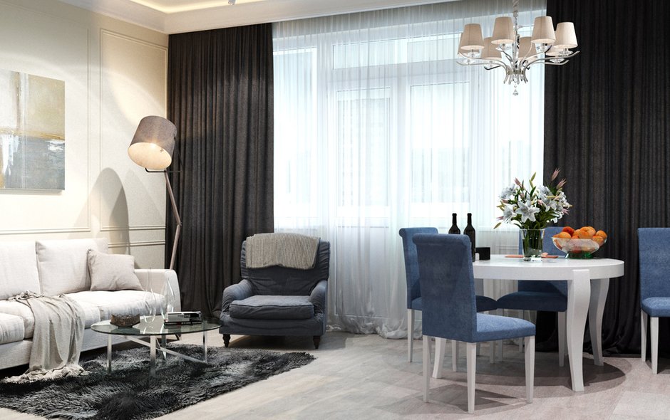 Фотография:  в стиле , Эклектика, Квартира, Россия, Проект недели, Ideal Lux, эклектика в интерьере, Алексей Ковязин, Caparol, Roca, Derufa, Porcelanosa, Donolux, Tarkett, Нansgrohe, Краснодар, как обустроить гардеробную, Еstetica, Монолитный дом, 2 комнаты, 60-90 метров – фото на INMYROOM