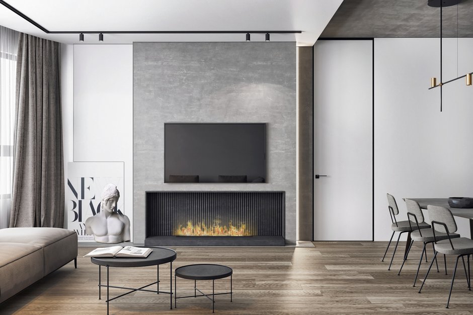 Фотография: Гостиная в стиле Минимализм, Скандинавский, Квартира, Проект недели, Москва, Монолитный дом, Quadro room, 3 комнаты, Более 90 метров – фото на INMYROOM