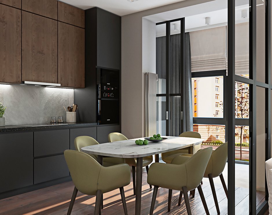 Фотография: Кухня и столовая в стиле Минимализм, Современный, Квартира, Студия, Проект недели, Новая Москва, 40-60 метров, Монолитно-кирпичный, Галина Ло, ЖК Рассказово – фото на INMYROOM