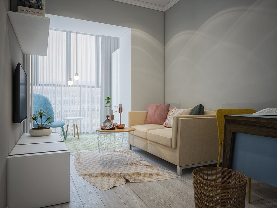 Фотография: Гостиная в стиле Скандинавский, Квартира, Проект недели, Москва, 4 и больше, 60-90 метров, «Точка дизайна» – фото на INMYROOM