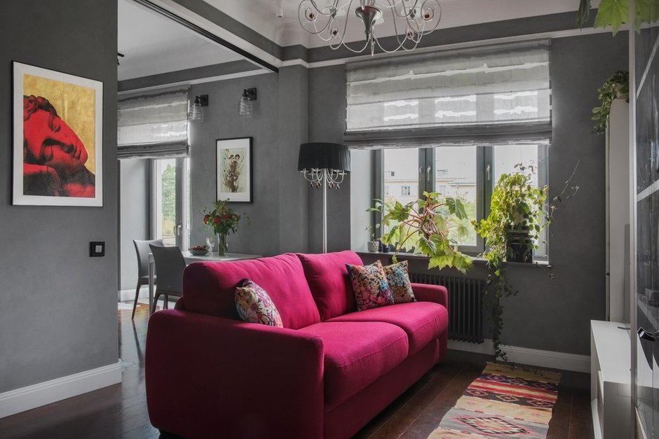 Фотография: Гостиная в стиле Эклектика, Современный, Квартира, Проект недели, Москва, 3 комнаты, 60-90 метров, Ксения Усанова – фото на INMYROOM